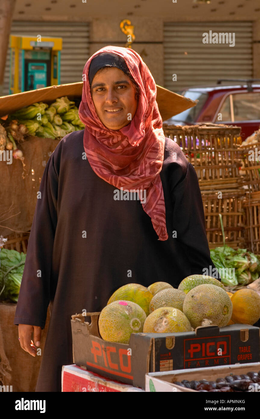 Egyptian Woman Selling Food On Market, Cairo, Egypt Stock Photo