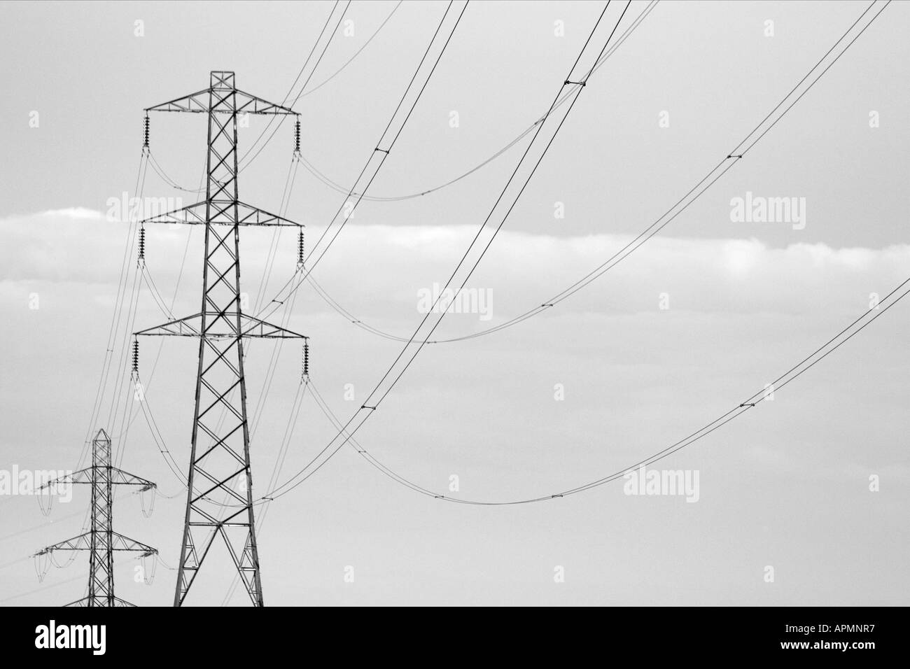 Radley electricity pylons 3 bw Stock Photo