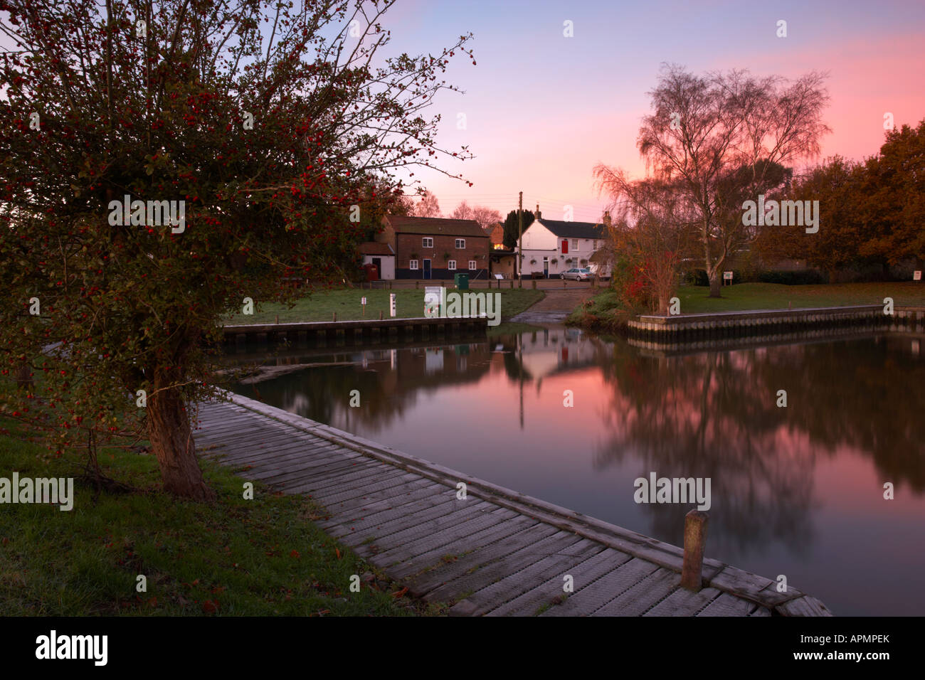 A view of Rockland St Mary Staithe in the Norfolk Broads Stock Photo