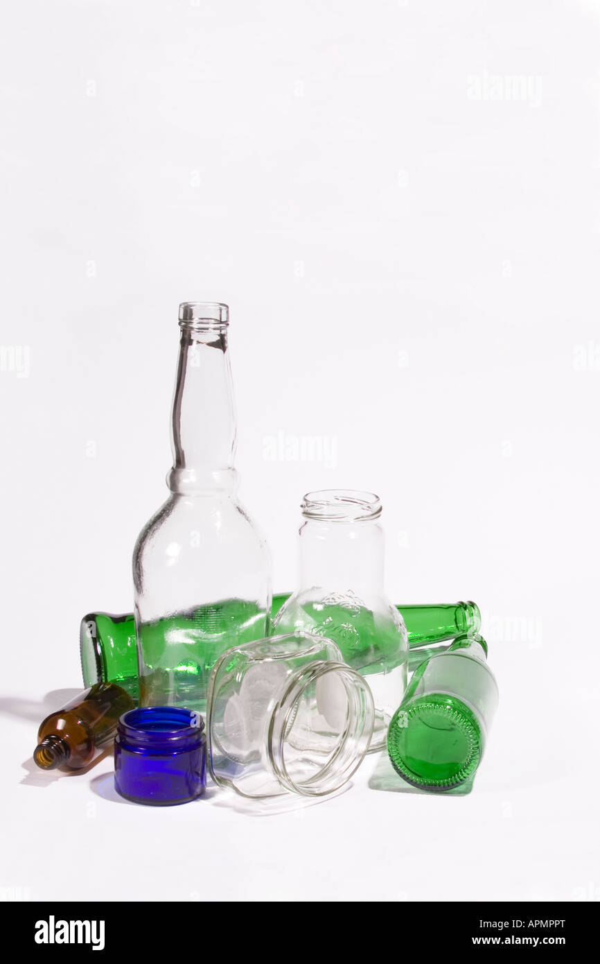 Glass bottles for recycling against a white background Stock Photo - Alamy