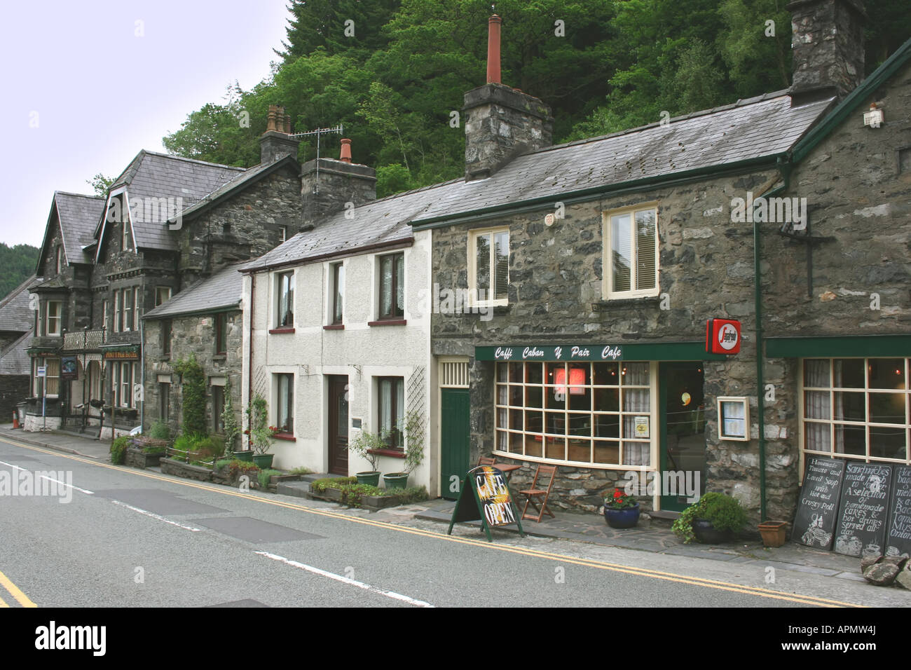 Row of quaint shops in the pretty village of Betwsycoed in North