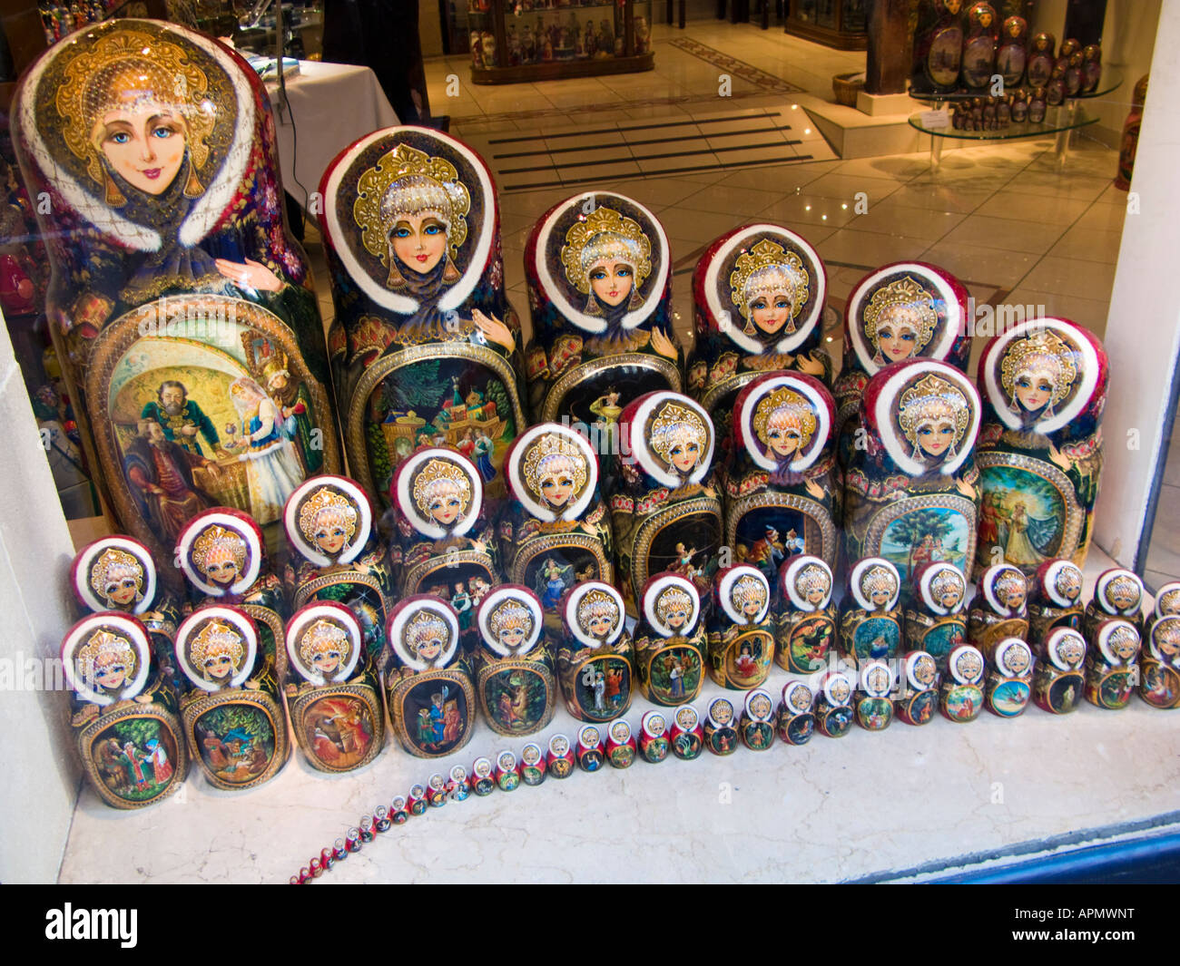 Russian dolls in a shop window Stock Photo