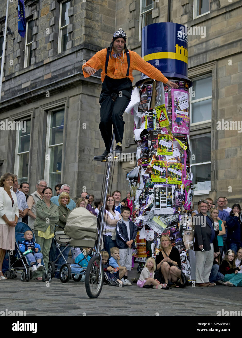 Edinburgh Fringe street performer on unicycle, Scotland UK Europe Stock Photo