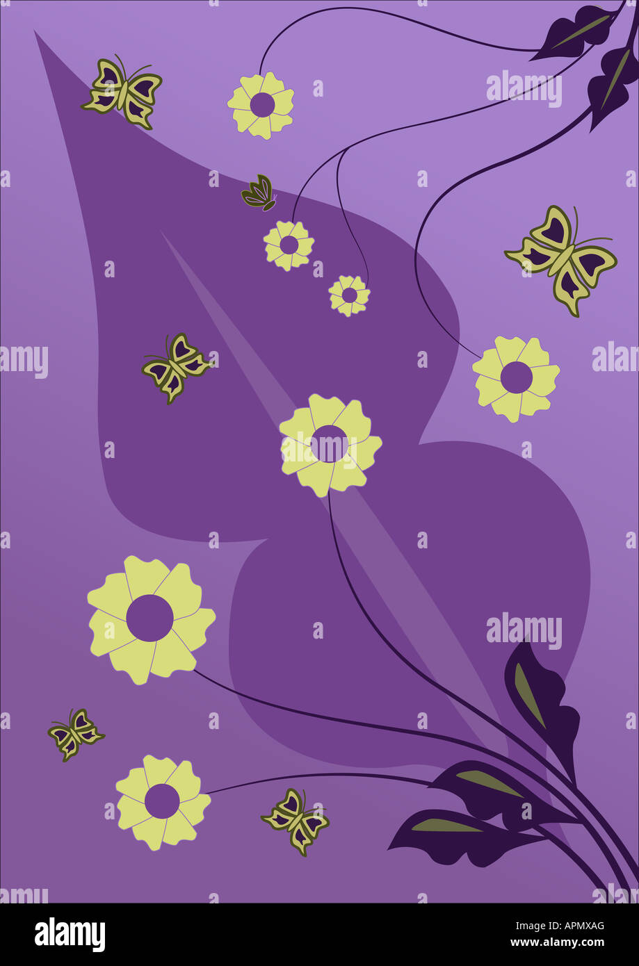 Vector flower design with butterflies Stock Photo - Alamy