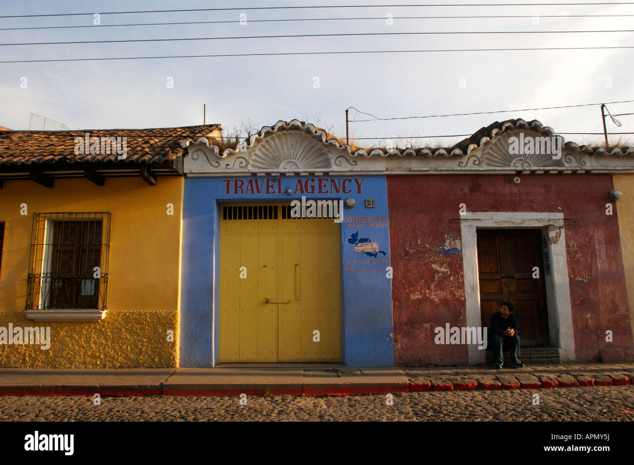 Morning on an Antigua Guatemala street on March 23 2005 Stock Photo