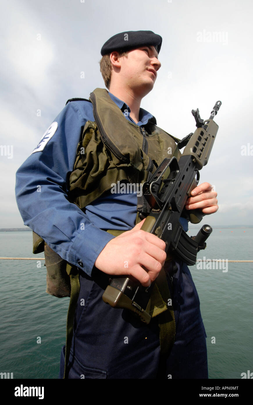 Armed guard on a nuclear submarine Stock Photo