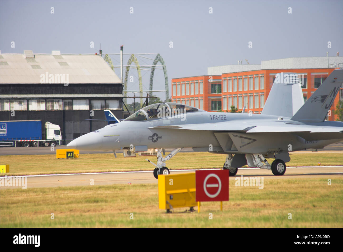 Boeing F/A 18F Super Hornet starting its take off run Stock Photo