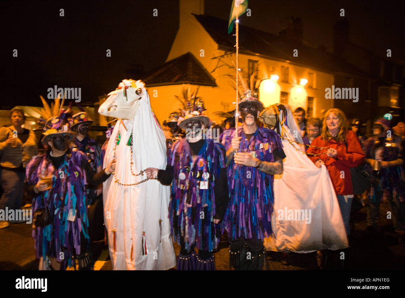The Welsh Mari Lwyd Stands On The Bridge To Meet The English Wassailers the-welsh-mari-lwyd-stands-on-the-bridge-to-meet-the-english-wassailers