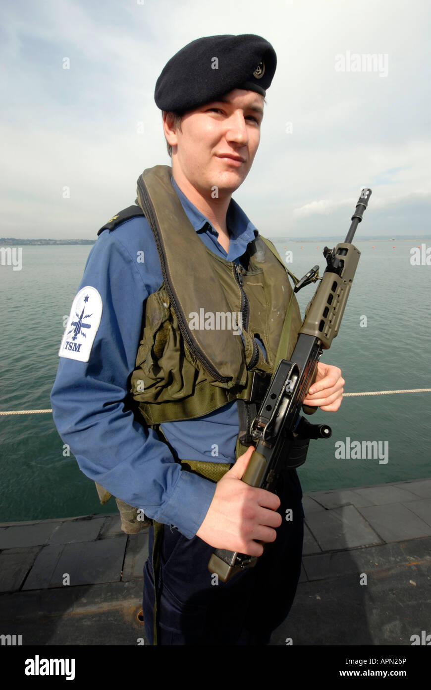 Armed guard on a nuclear submarine Stock Photo