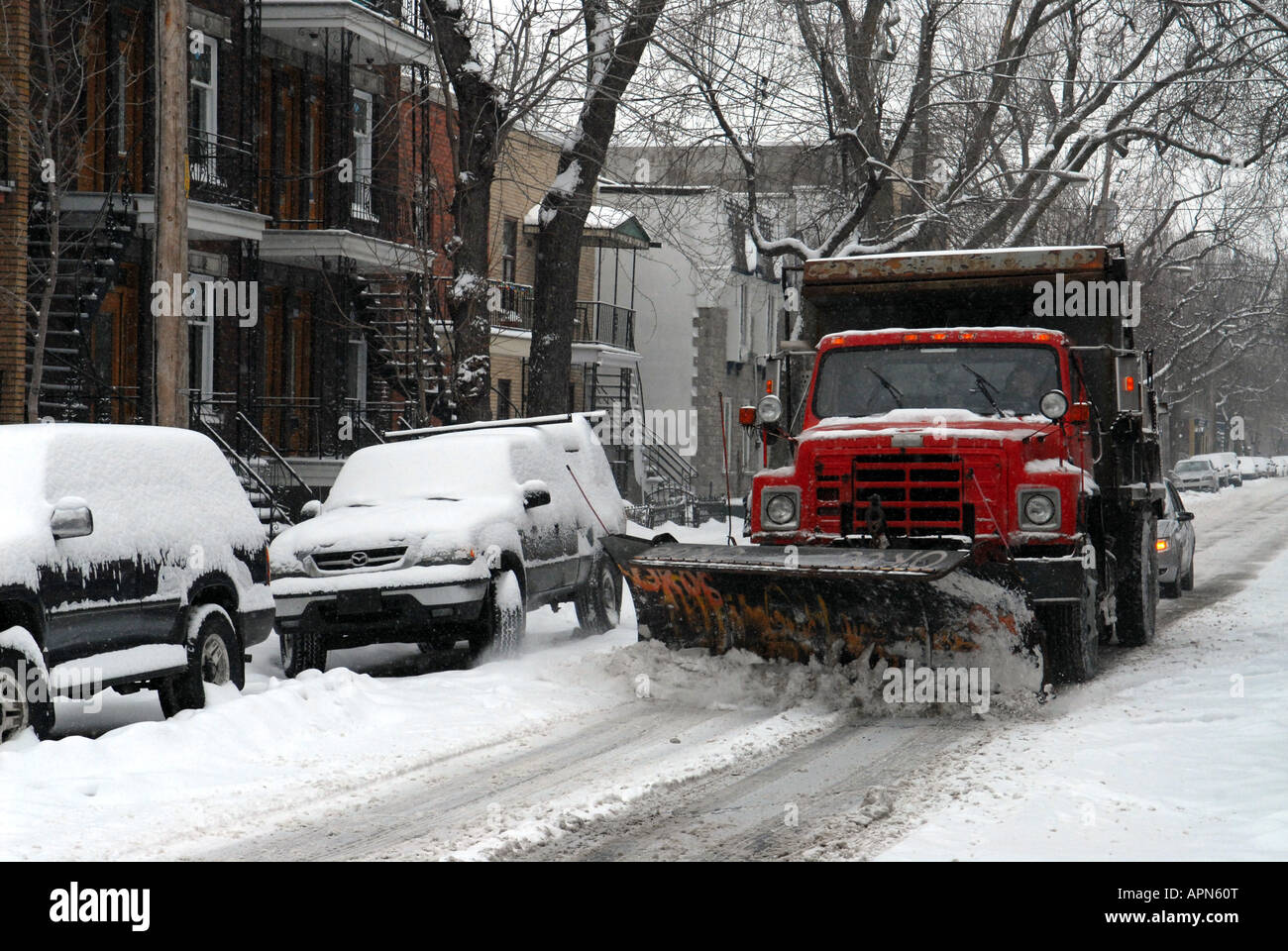 Snowplowing Montreal Stock Photo