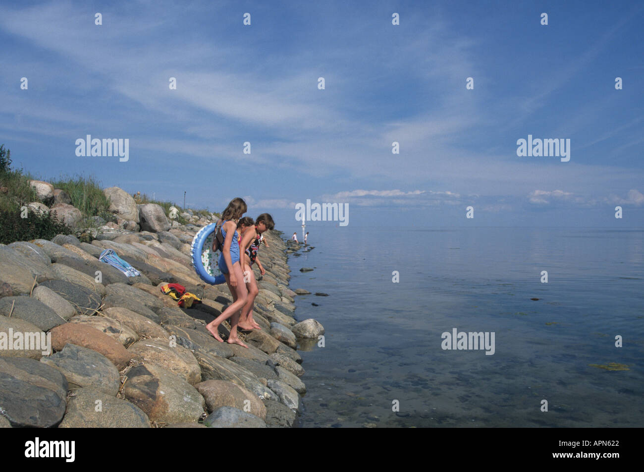 Young girls swimming in the Baltic on the Estonian island of Kihnu