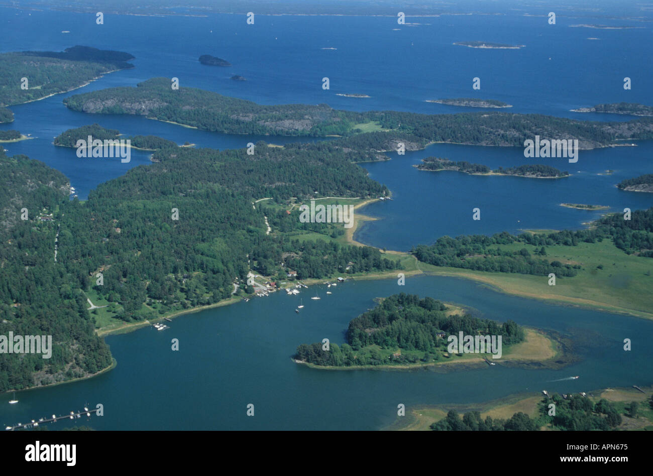 Aerial view of the Swedish archipelago in the Baltic south east of the