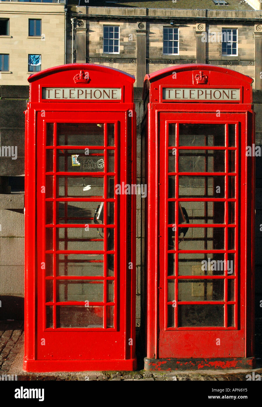 Two Red Telephone Boxes,Royal Mile,Edinburgh,Scotland Stock Photo