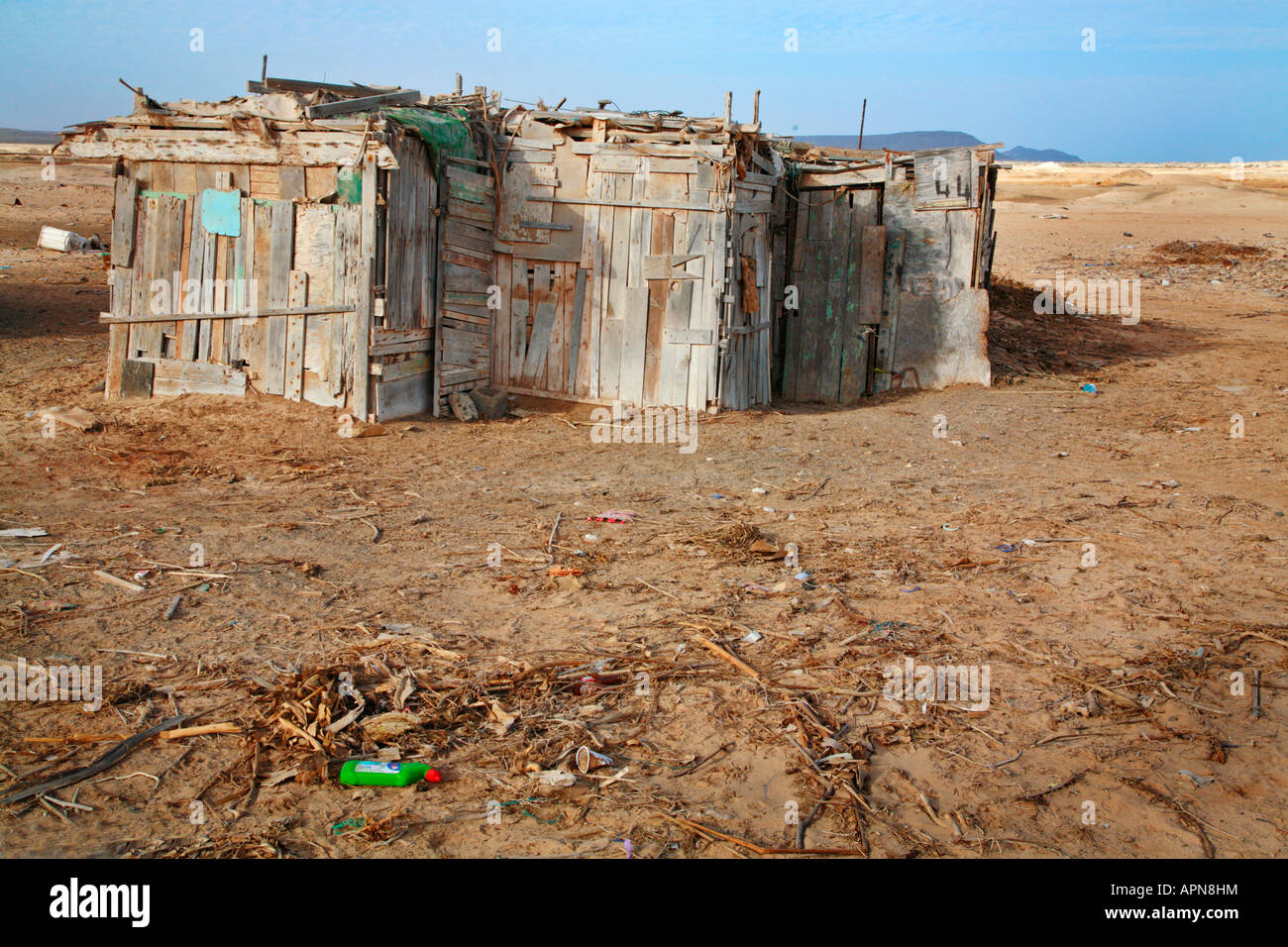 Wooden shacks in the slums behind Sal tourist resort in the Cape Verde