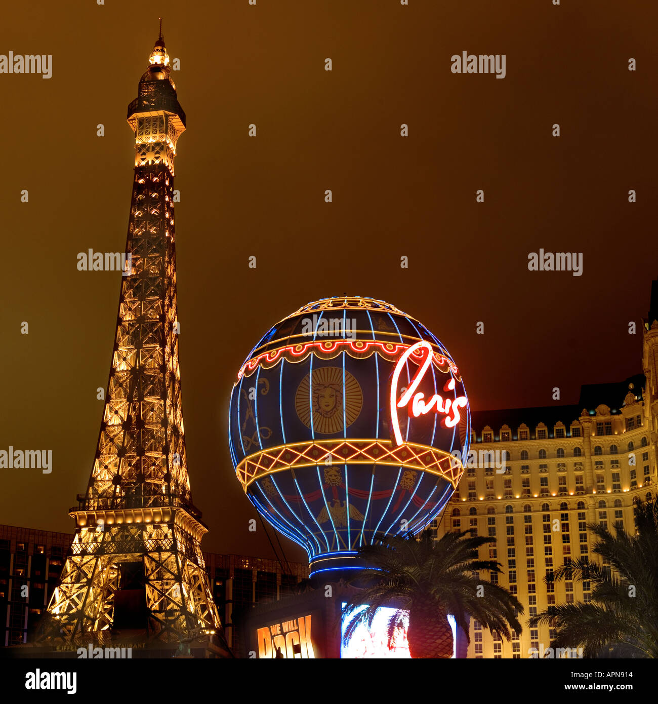 The Paris Hotel and Casino - Eiffel Tower - Night Scene - Las Vegas Stock  Photo - Alamy