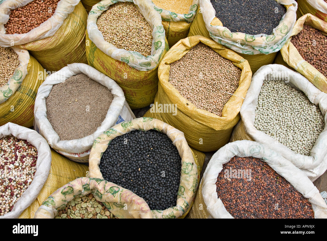 Beans and other pulses for sale at Durbar Square, Kathmandu, Nepal