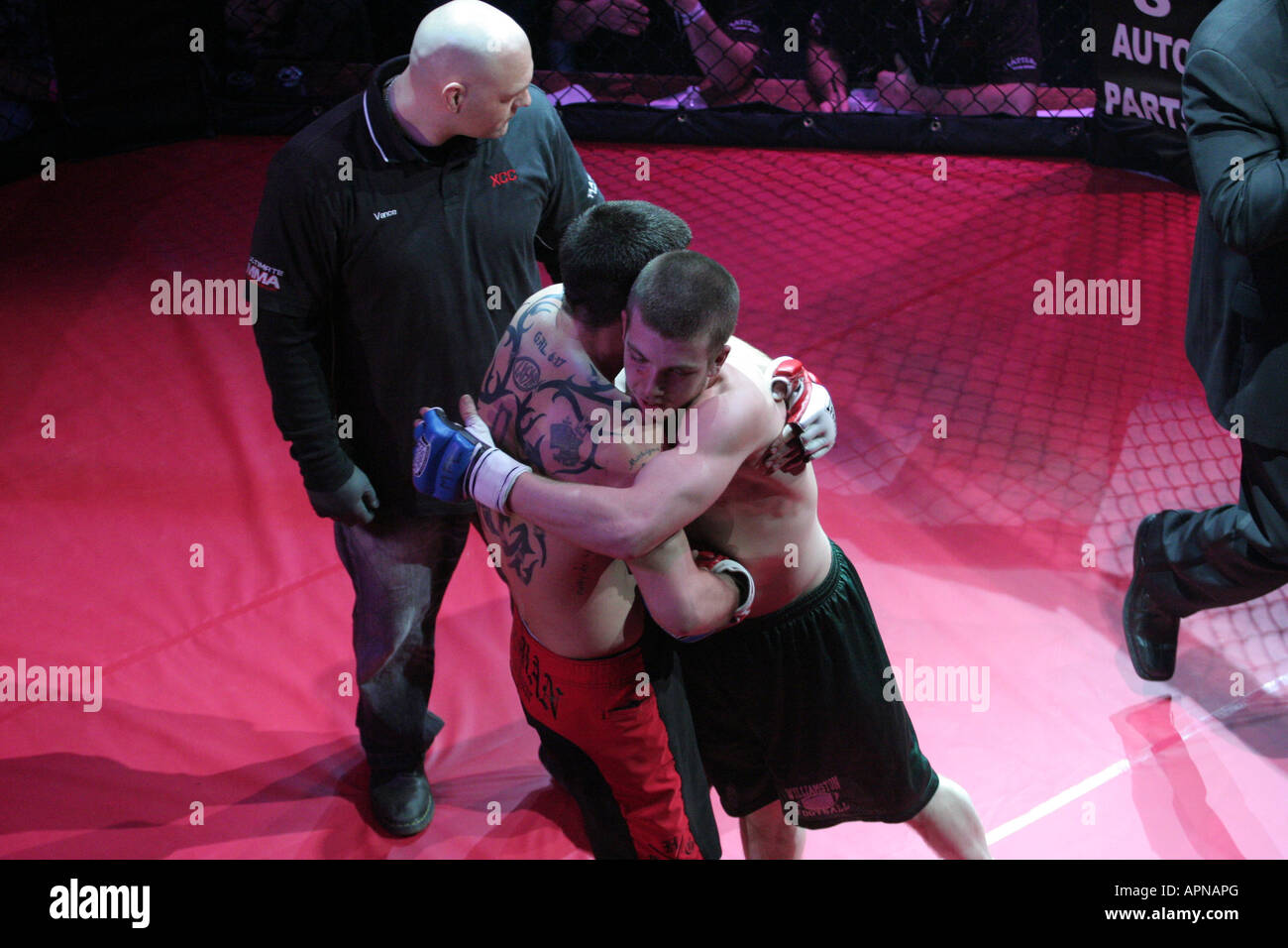 A show of respect between two mixed martial arts fighters Stock Photo