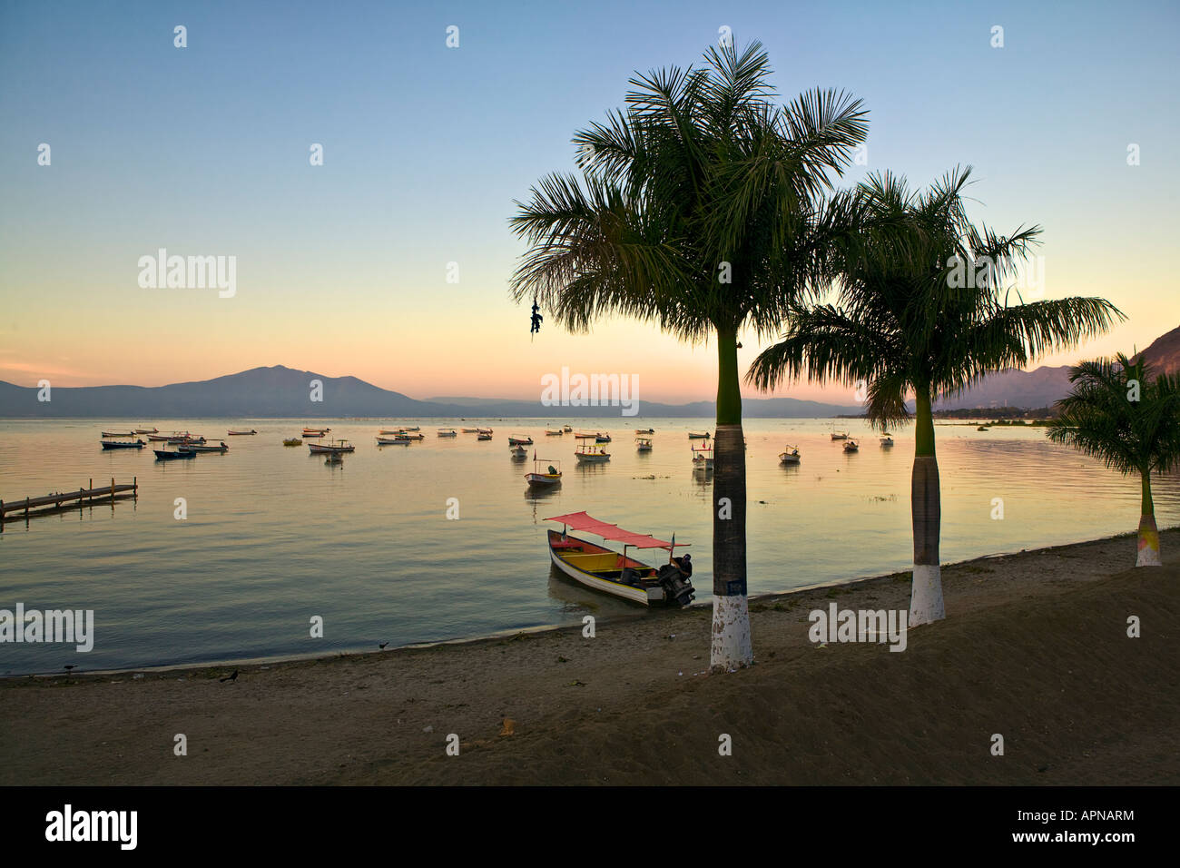 boats in the harbor on Lake Chapala  Chapala Mexico Stock Photo