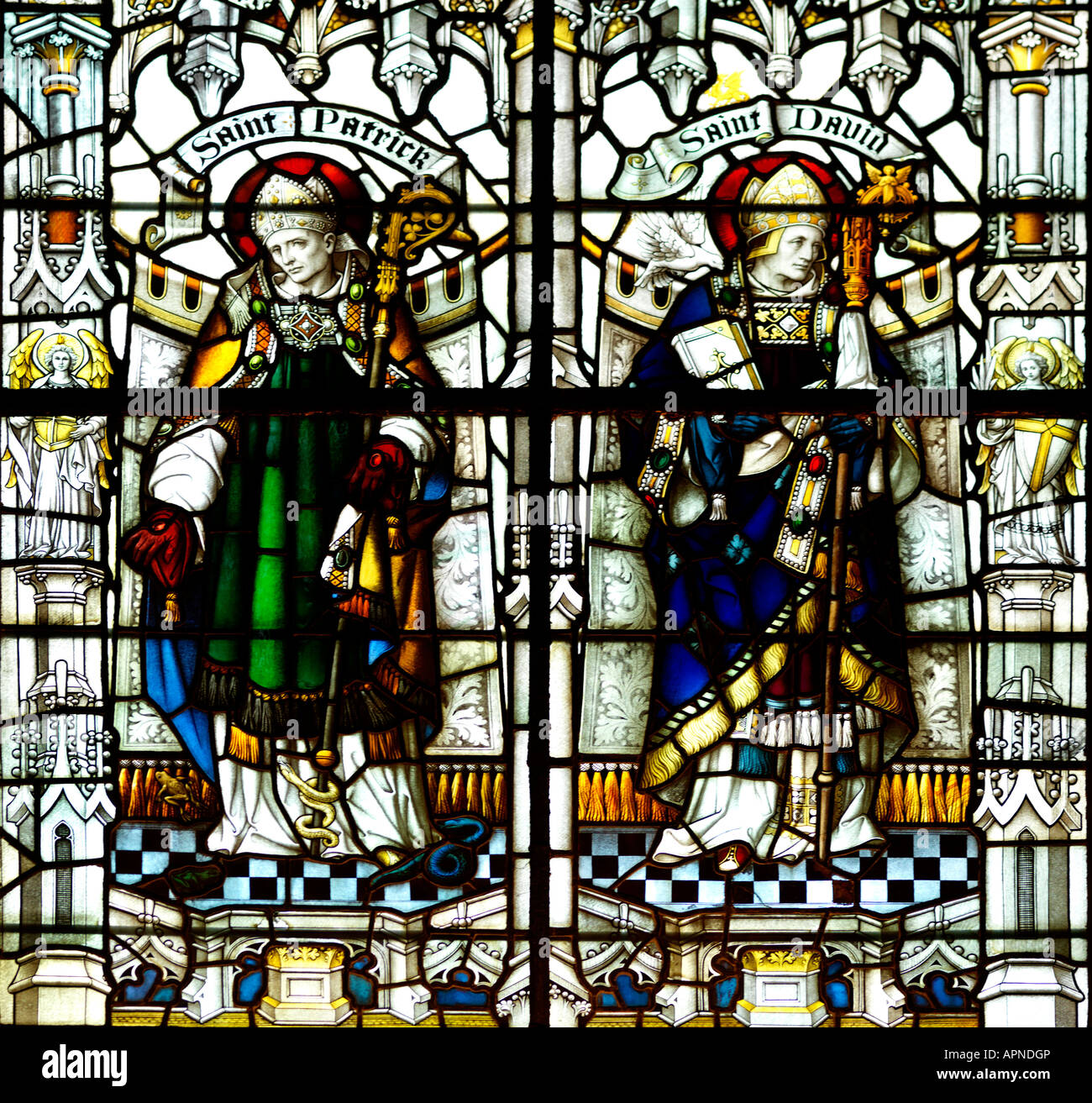 Salisbury Cathedral Stained Glass Saint Patrick and Saint David Stock Photo