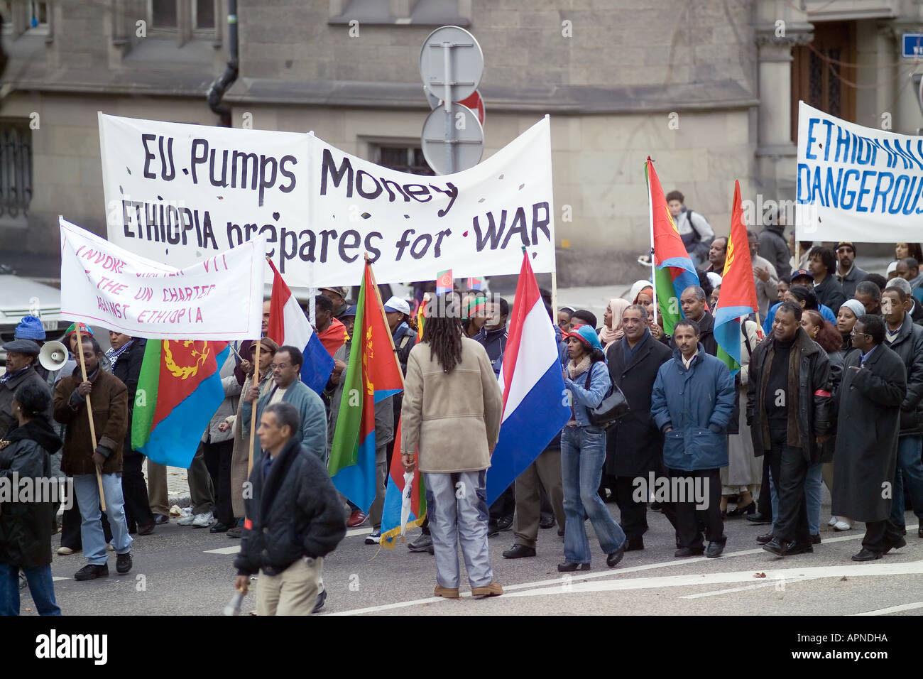 November 2003, protest march toward European Parliament against war on Eritrean Ethiopian border, Strasbourg, Alsace, France Stock Photo