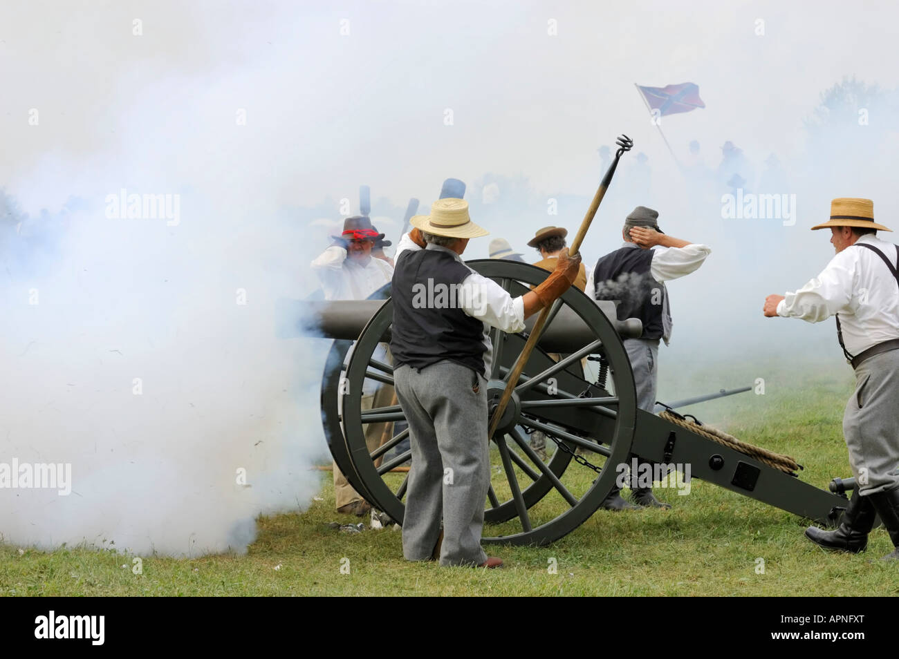 Confederate Cannon Firing at the reenactment of the American Civil War Battle of Richmond Kentucky Stock Photo