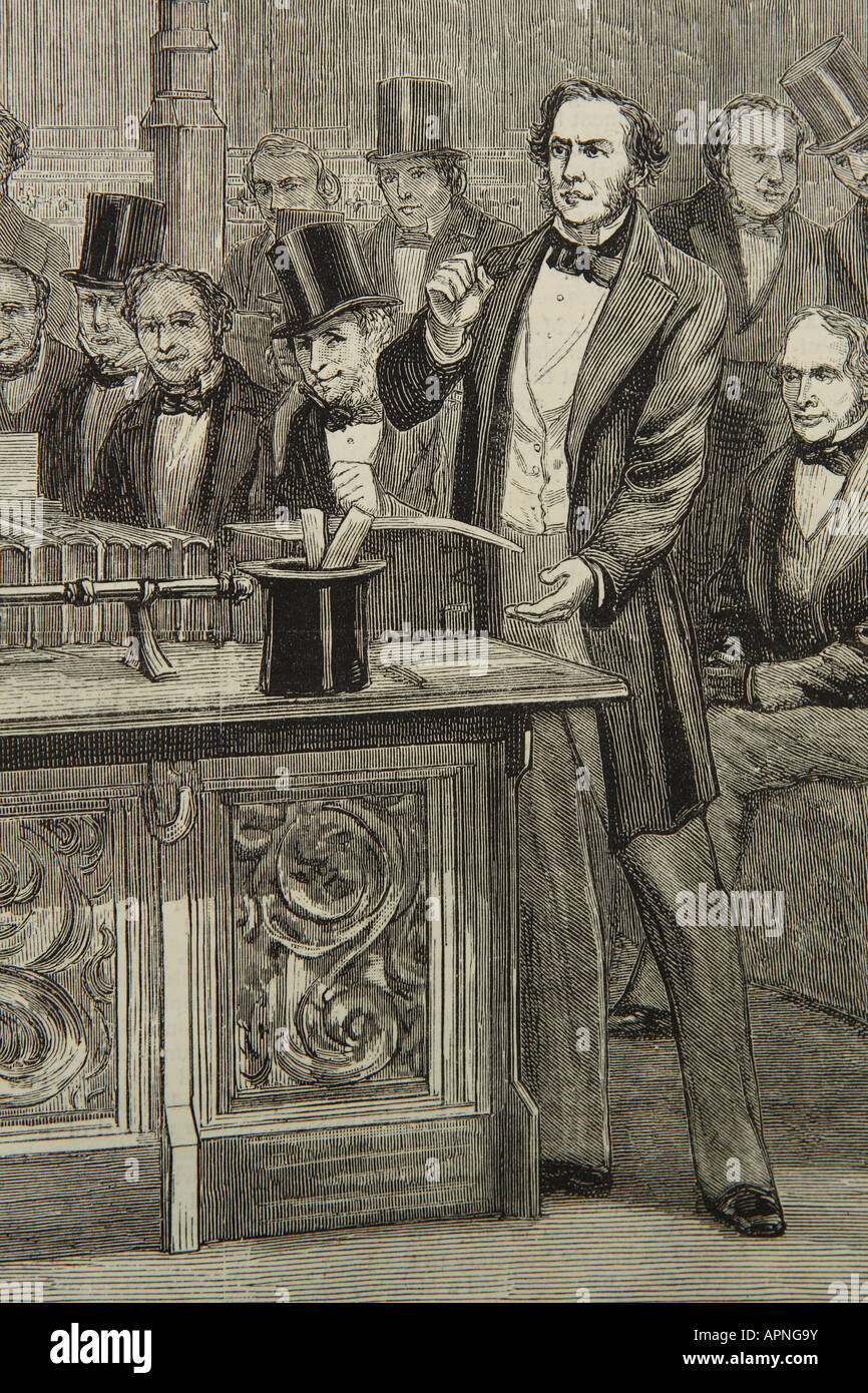 William Gladstone MP addressing Parliament in a sketch dated 1852 Stock Photo