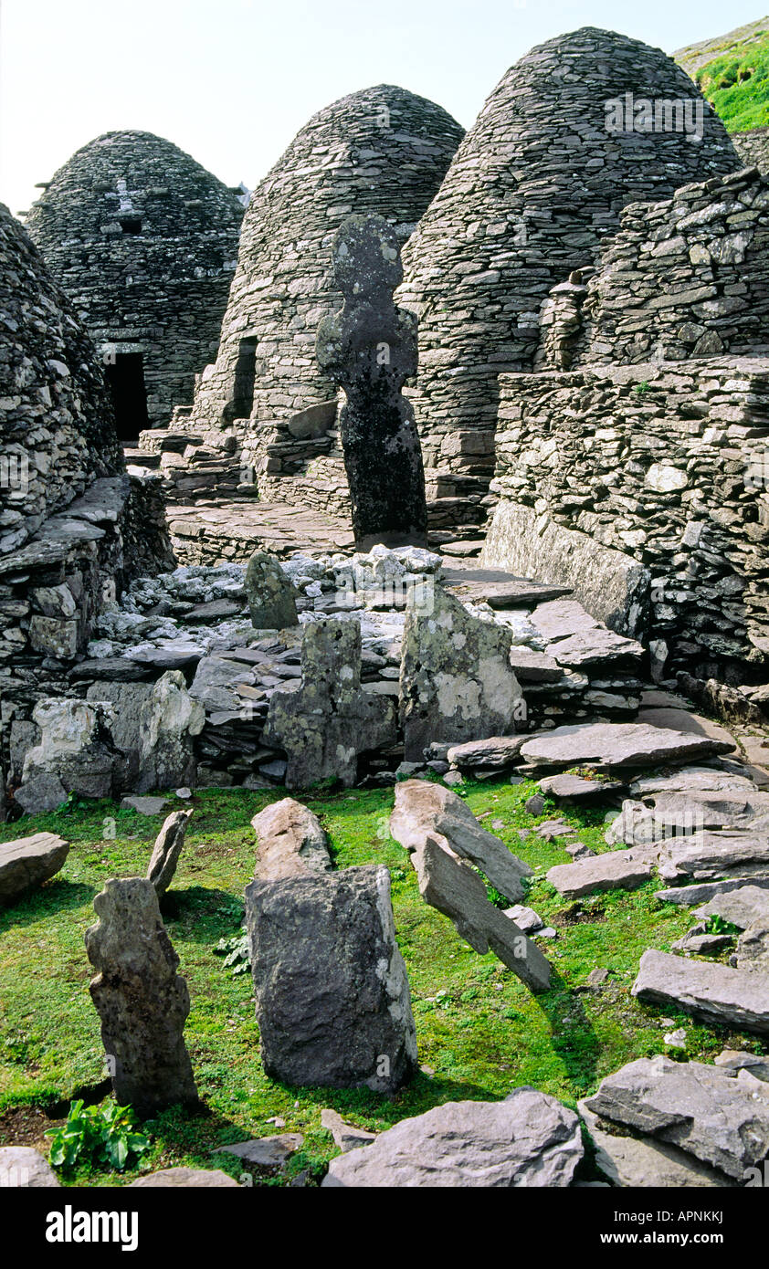 Ancient Celtic monastic settlement at top of island of Skellig Michael