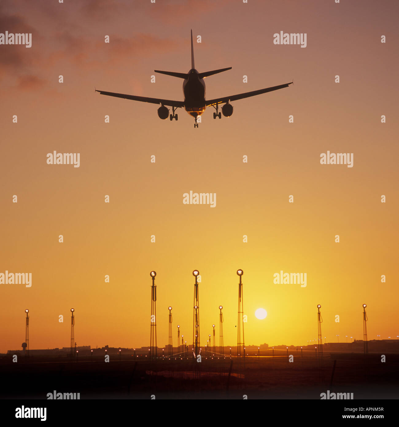 Sunset landing at the Airport of Palma de Mallorca Balearic Islands ...