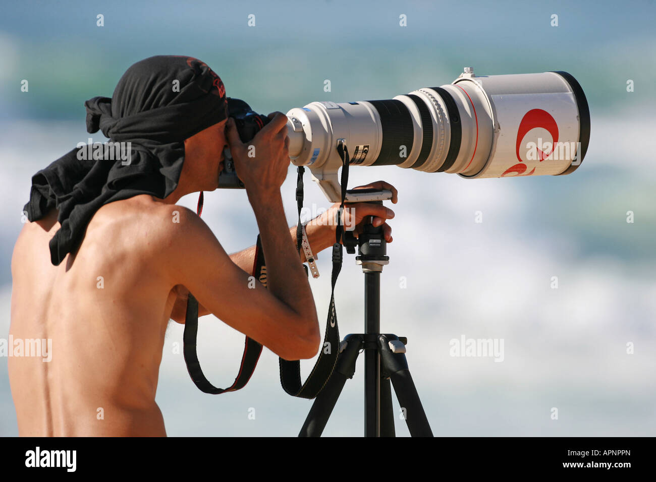 A Photographer using a super telephoto lens Stock Photo Alamy