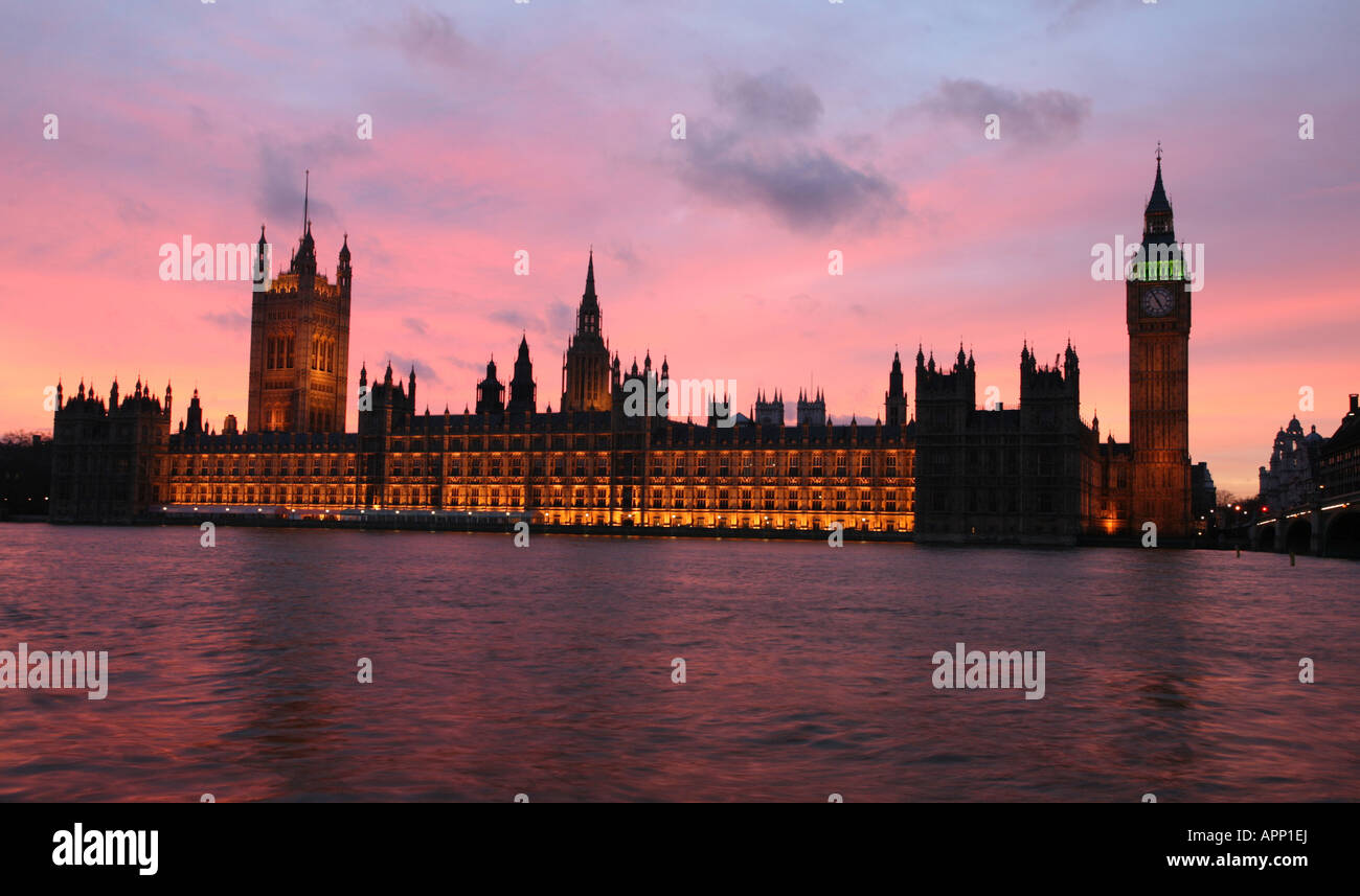 The Houses of Parliament at sunset Stock Photo