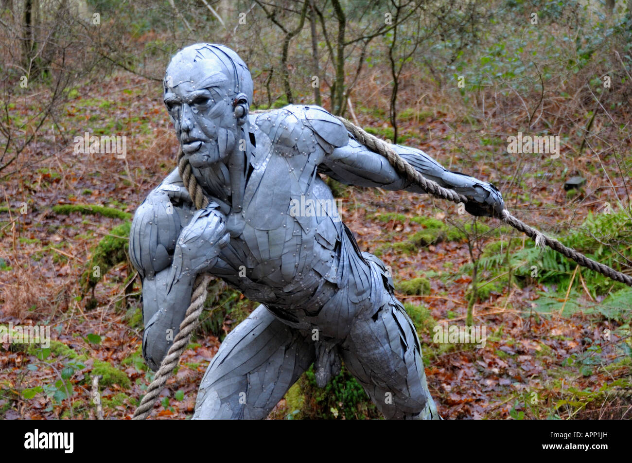 'Mea Culpa' (detail). Outdooor sculpture by Robert Bryce Muir, 2006. Grizedale Forest Park, Cumbria, England, United Kingdom. Stock Photo