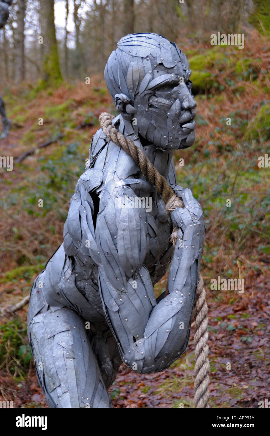 'Mea Culpa' (detail). Outdooor sculpture by Robert Bryce Muir, 2006. Grizedale Forest Park, Cumbria, England, United Kingdom. Stock Photo