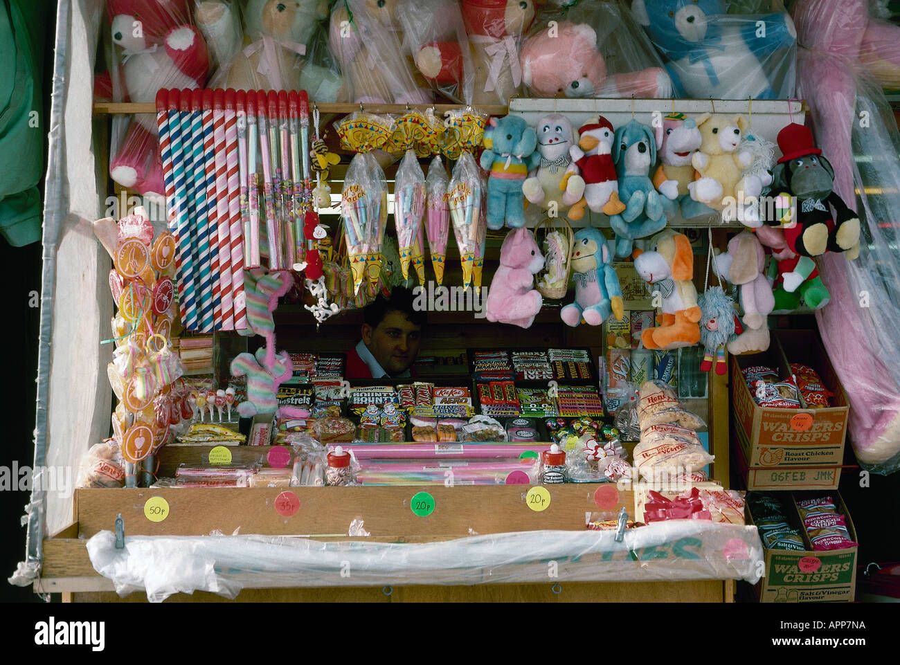 A colourful toy and sweet stall at Southend on Sea Stock Photo