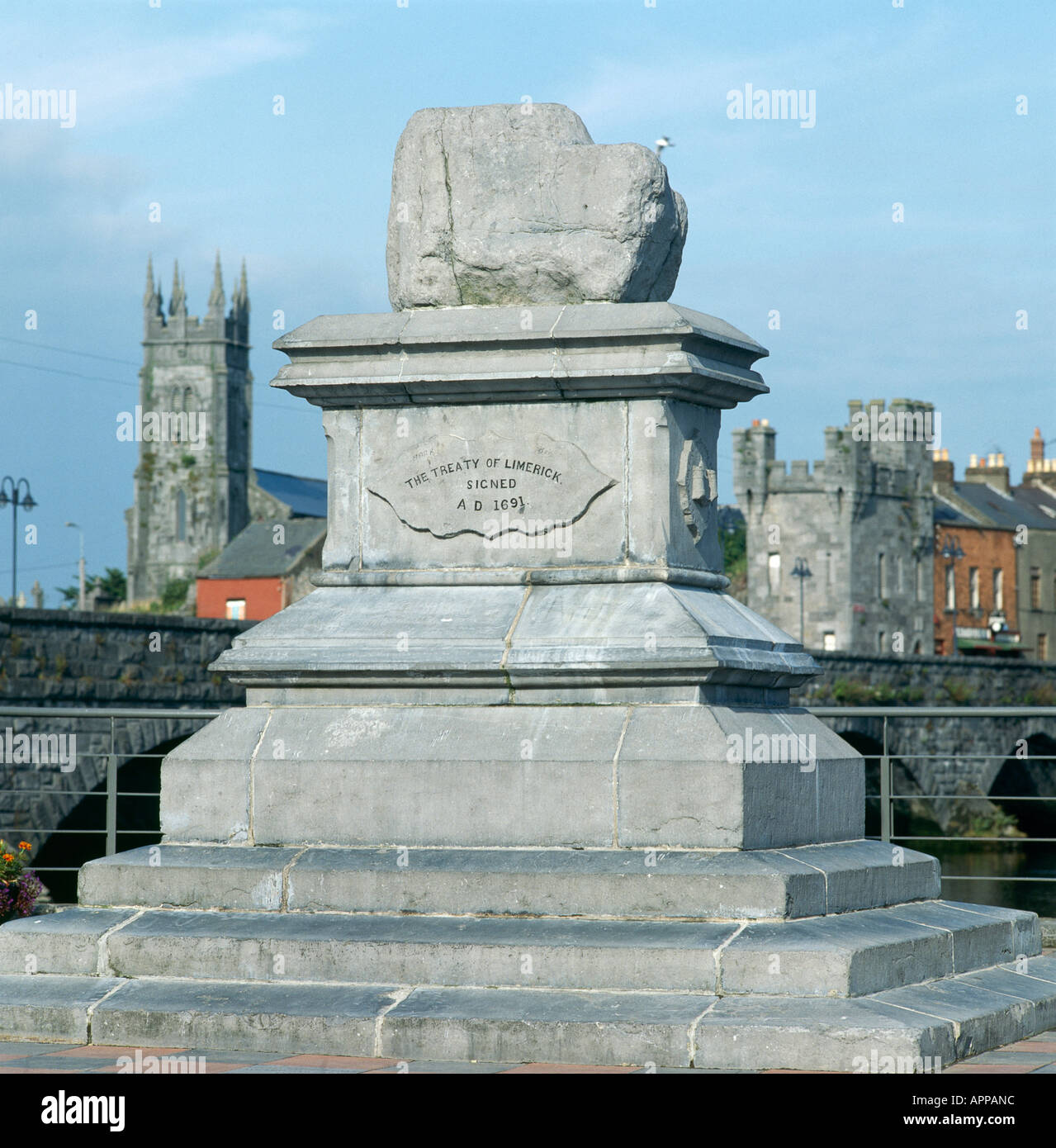 The treaty stone of Limerick which celebrates the treaty signed in AD 1691 That much is