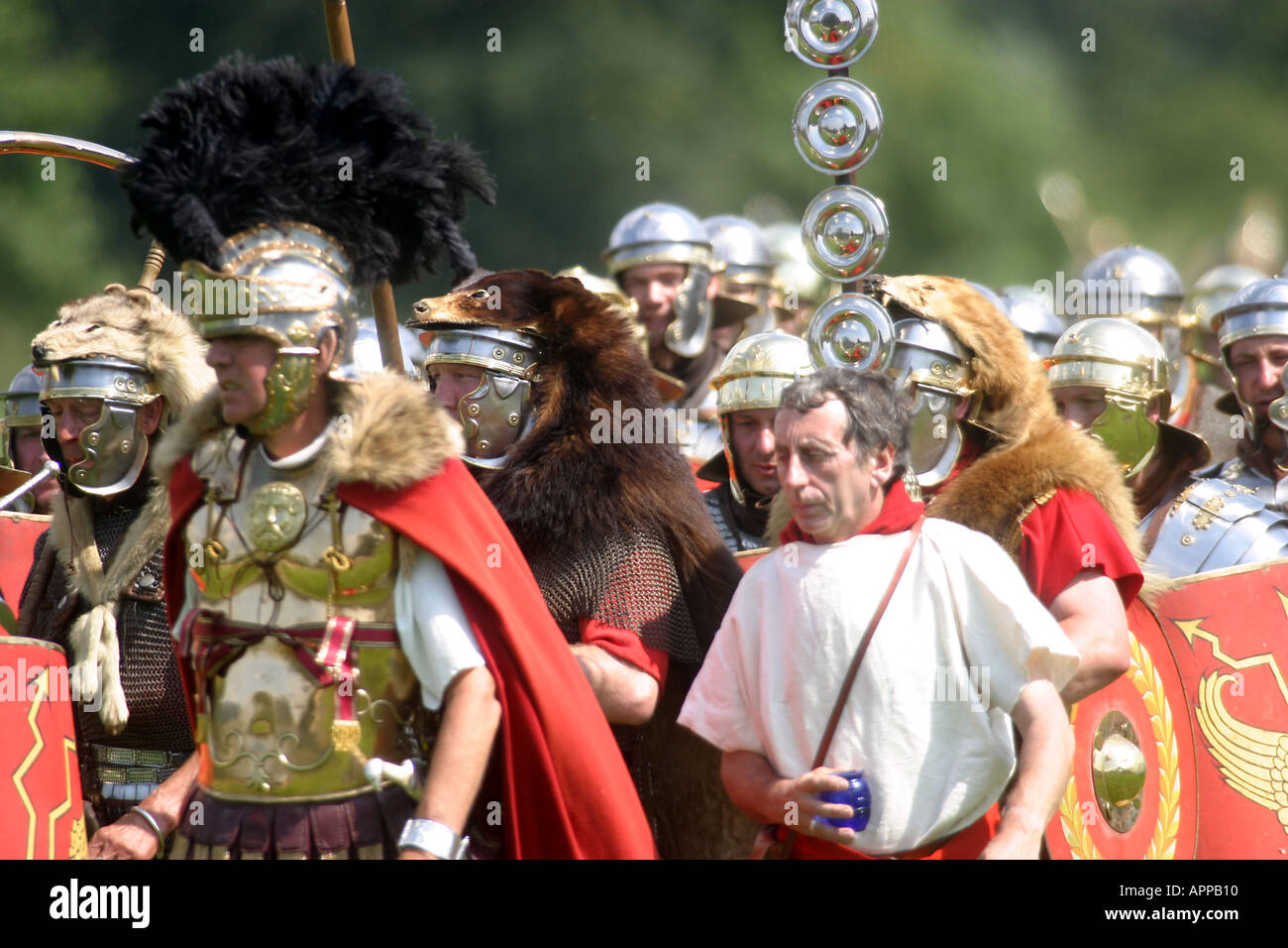 Roman Legionaries marching Standard bearer wearing the Bearskin Stock