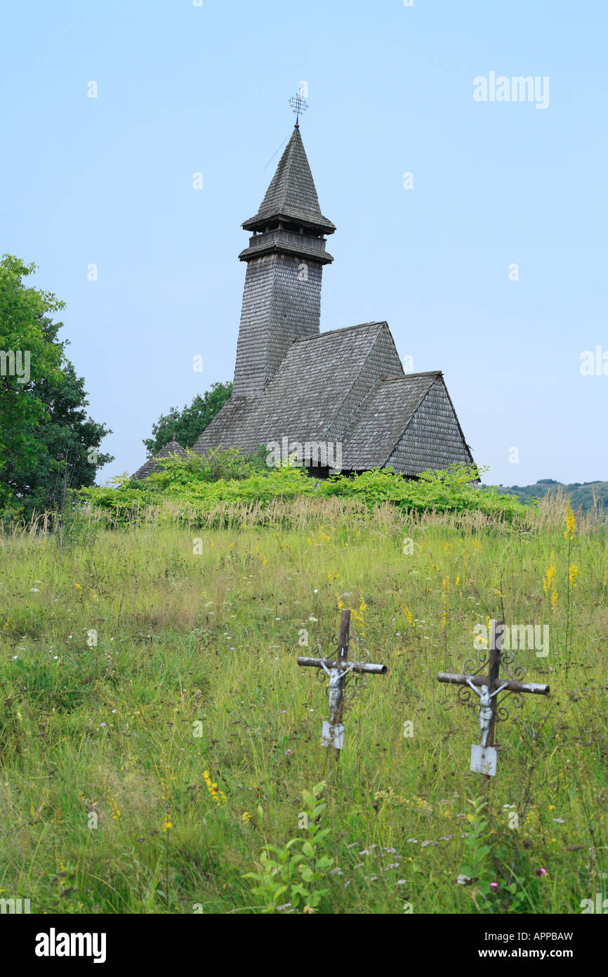 Wooden church, Zakarpattia Oblast (Transcarpathian Oblast, Transcarpathia, Zakarpattya, Subcarpathian Rus), Ukraine Stock Photo