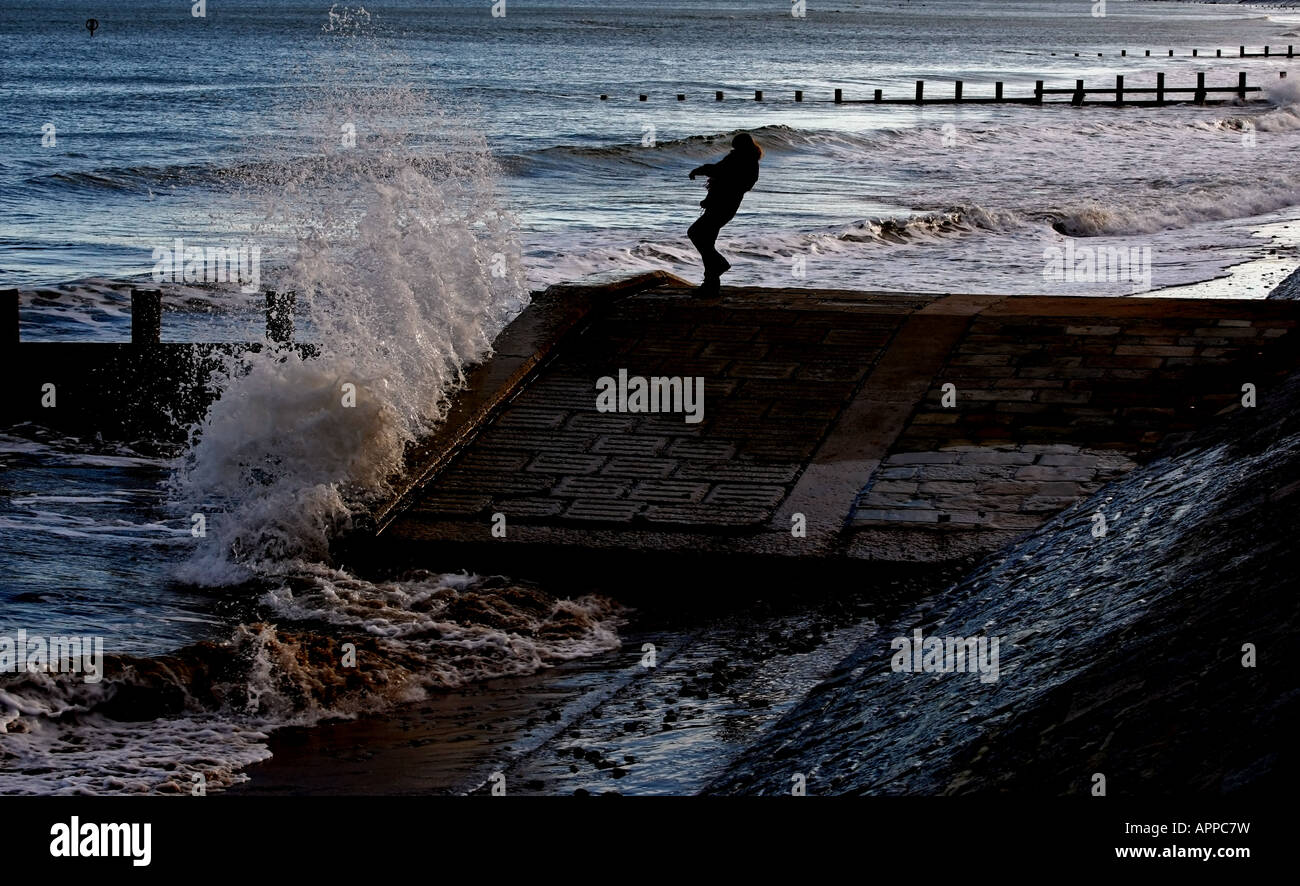 Waves crashing onto Aberdeen Beach, Scotland, UK Stock Photo