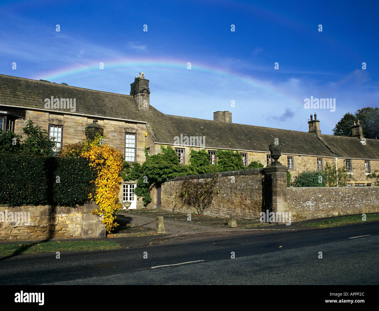 Rainbow over Whalton Manor built by Edwin Lutyens Whalton Northumberland England UK Stock Photo