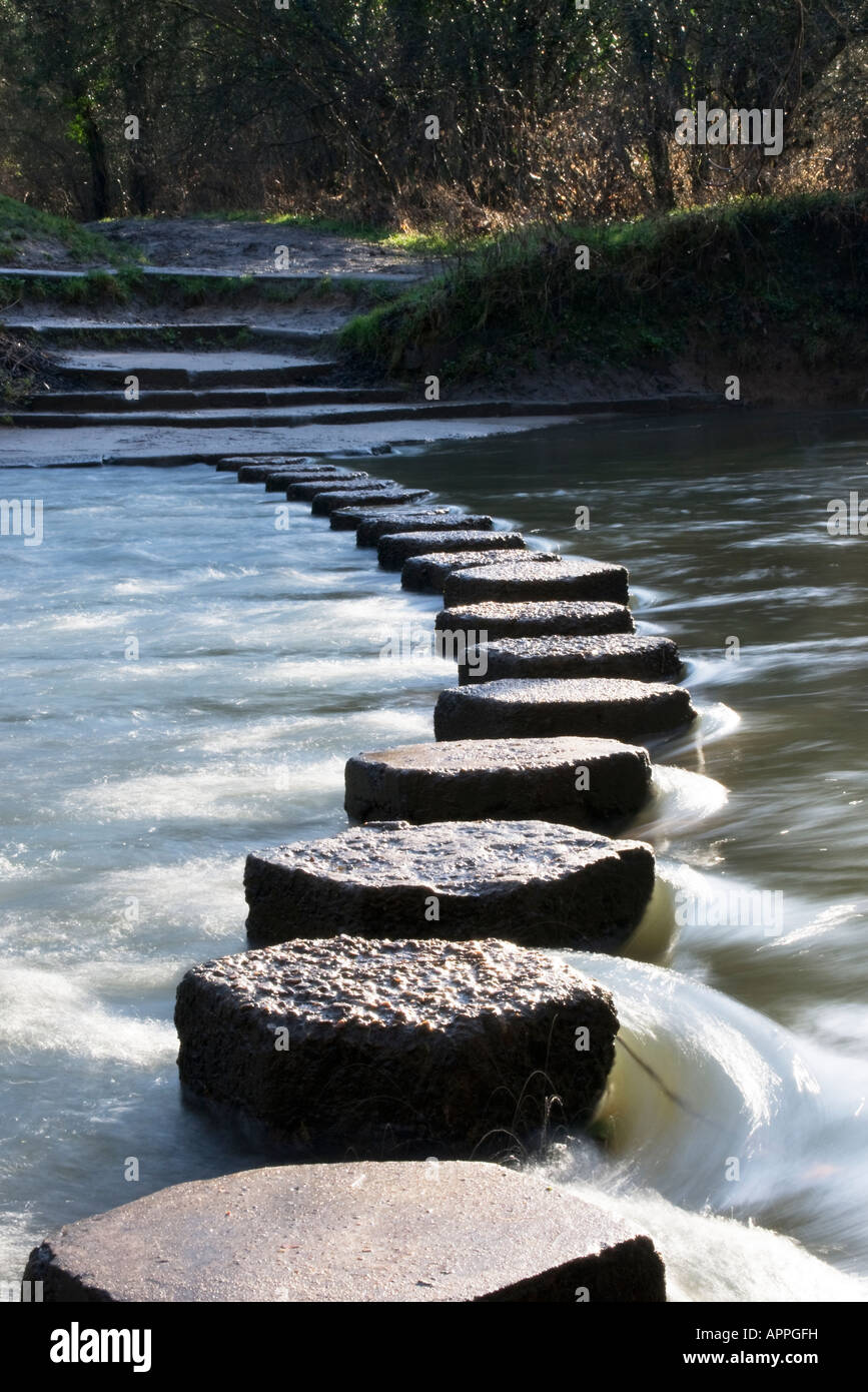 Stepping Stones over River Mole near Box Hill, Dorking, Surrey Stock Photo