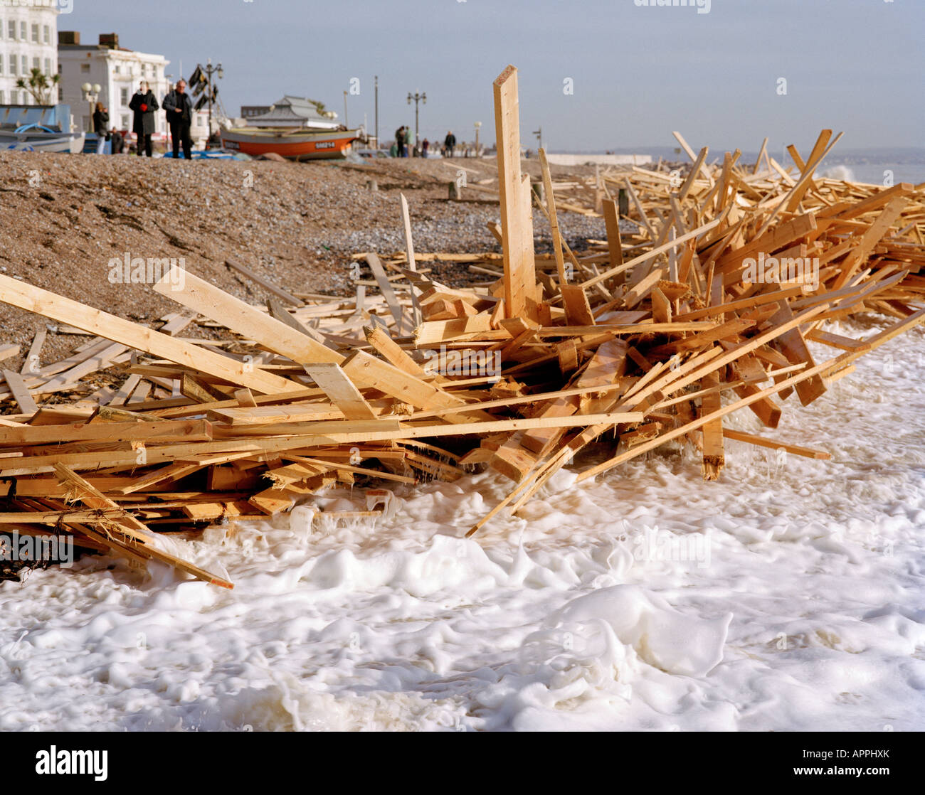 Shipwreck timber washed ashore at Worthing, West Sussex, England, UK ...