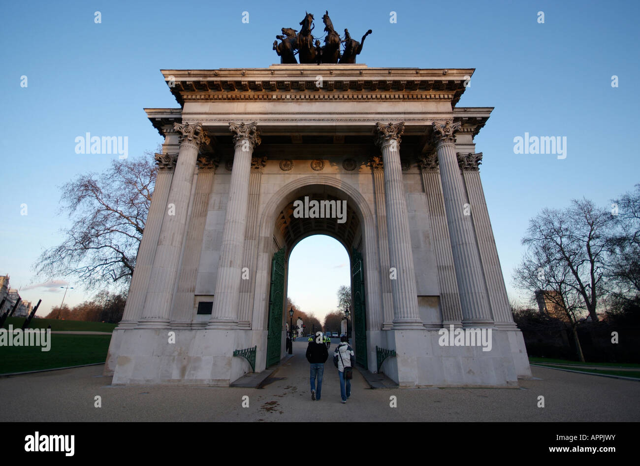The Quadriga atop Wellington Arch in London. Stock Photo