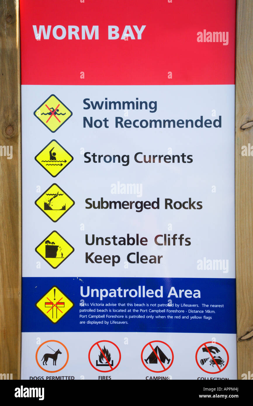 Wromswarning Sign Worm Bay Warning Sign Great Ocean Road Victoria Australia Stock Photo ...