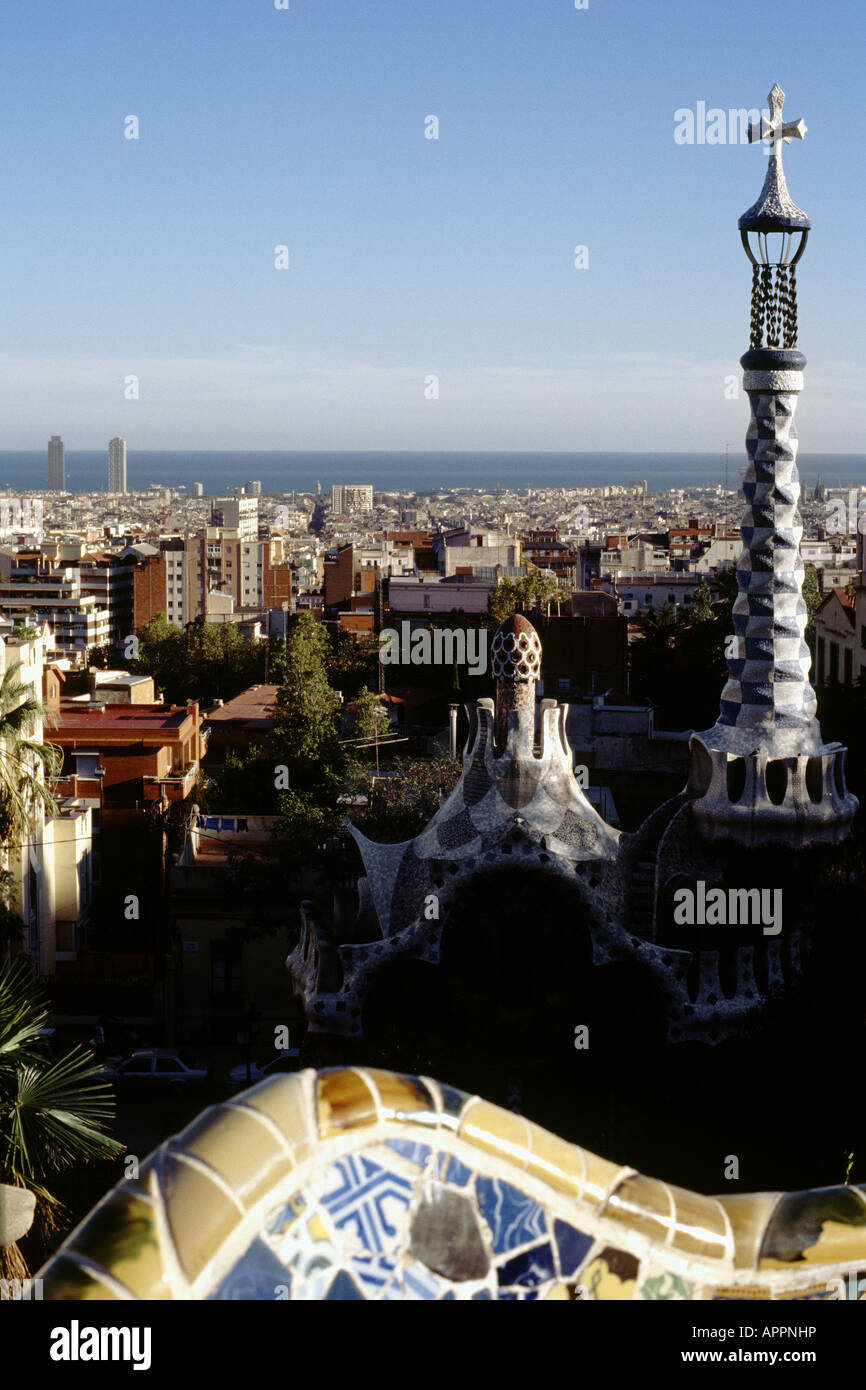 View from Parc Güell, the park designed by Antoni Gaudi, towards the ...