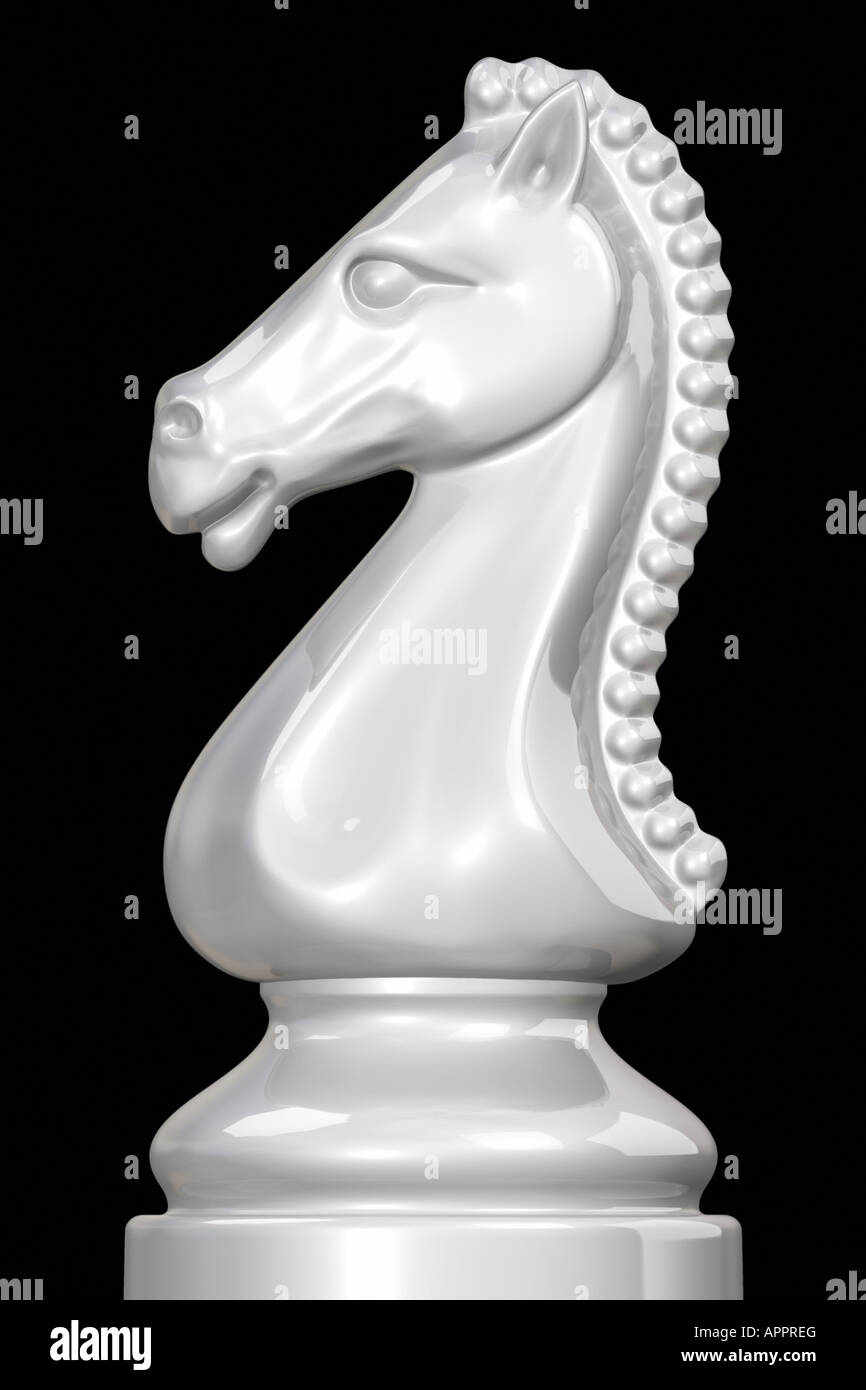 White chess piece knight against black background Stock Photo