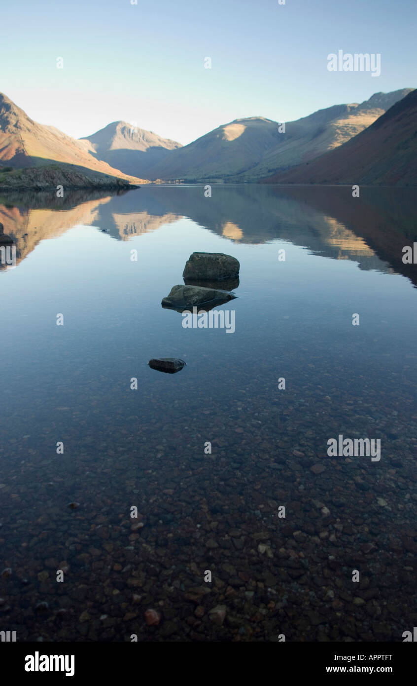 Relections on Wast Water Lake in Lake District National Park Stock