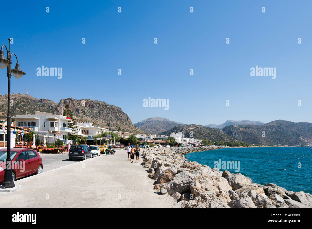 Seafront Promenade, Paleochora, South West Coast, Hania Province, Crete, Greece Stock Photo