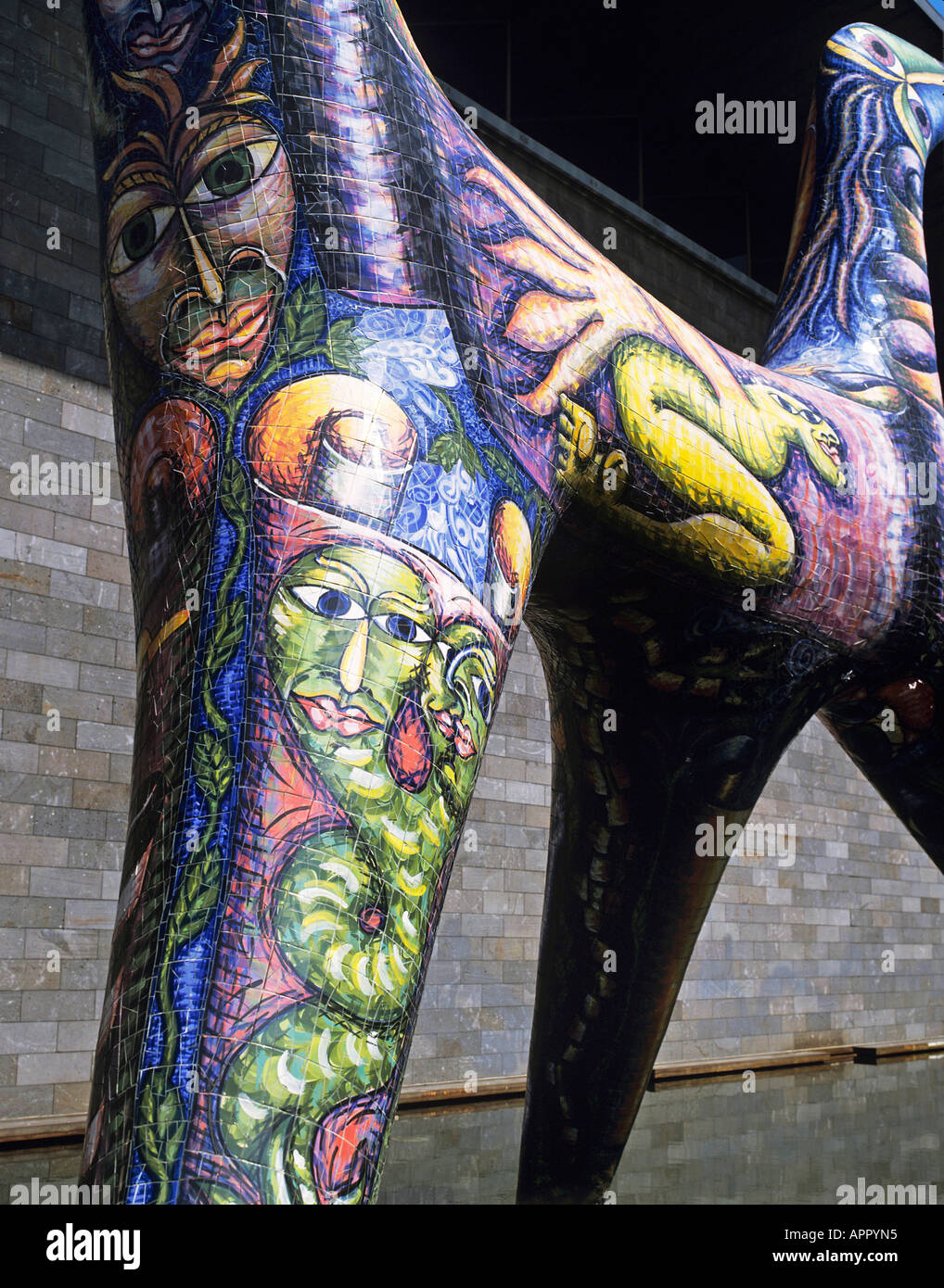 Detail of colourful statue outside the National Gallery of Victoria ...