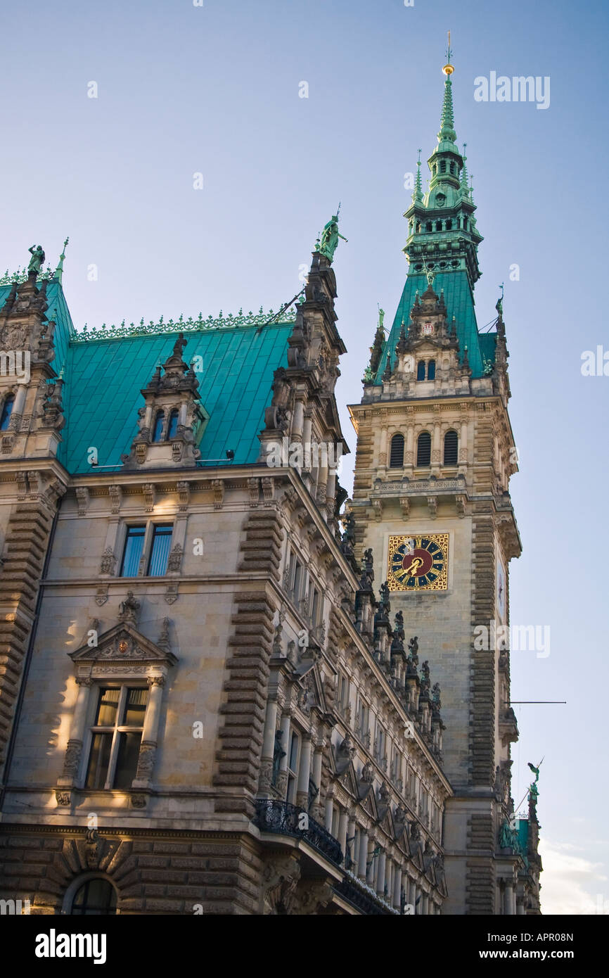 Hamburg City Hall tower close up clock detail Stock Photo Alamy