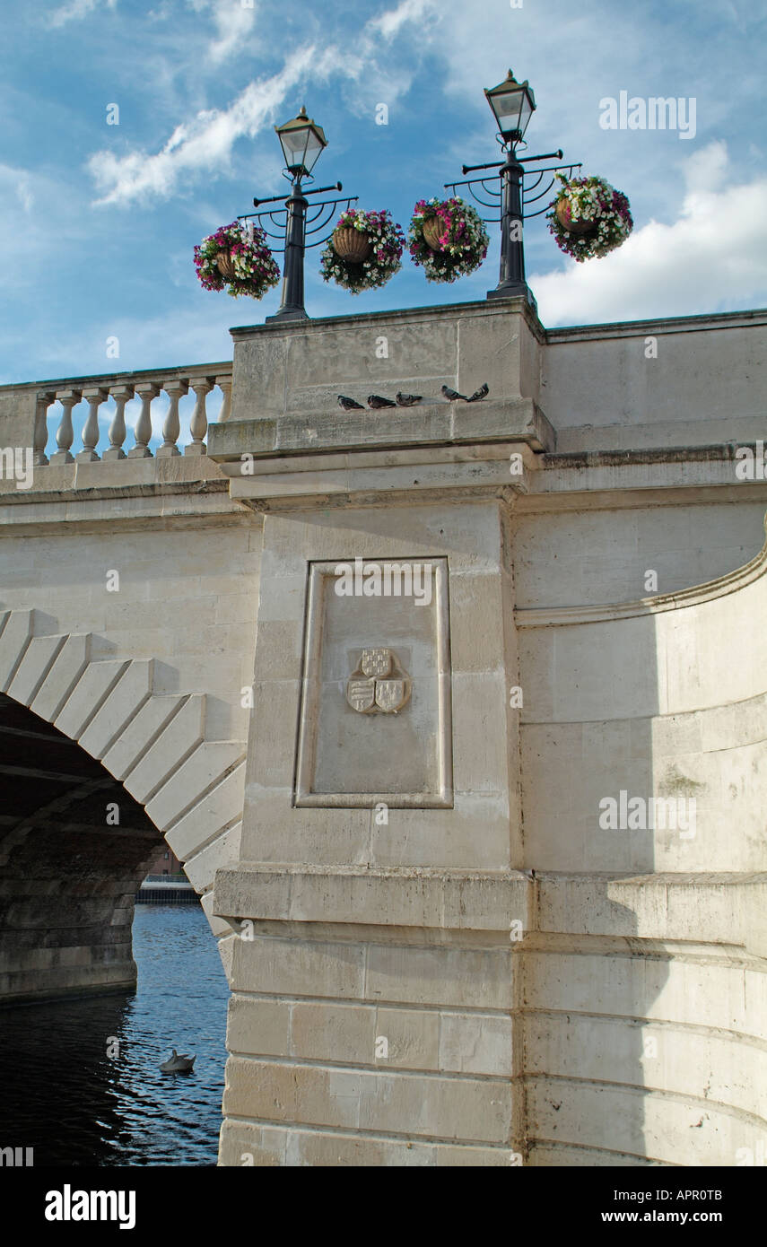 Baskets with flowers on Kingston bridge Kingston upon Thames, England