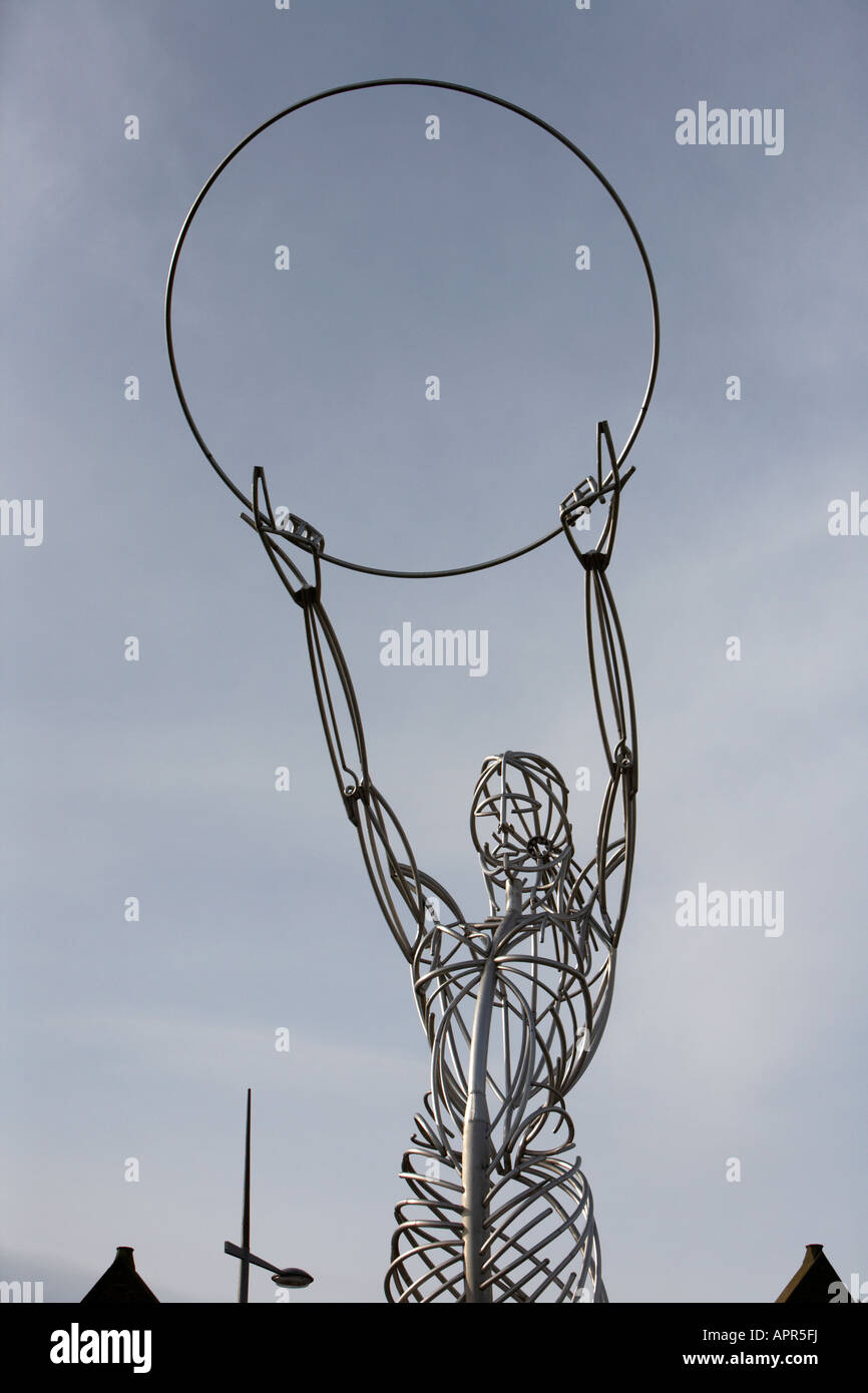 thanksgiving beacon sculpture beacon of hope by artist Andy Scott holding the loop aloft in thanksgiving square Belfast Stock Photo